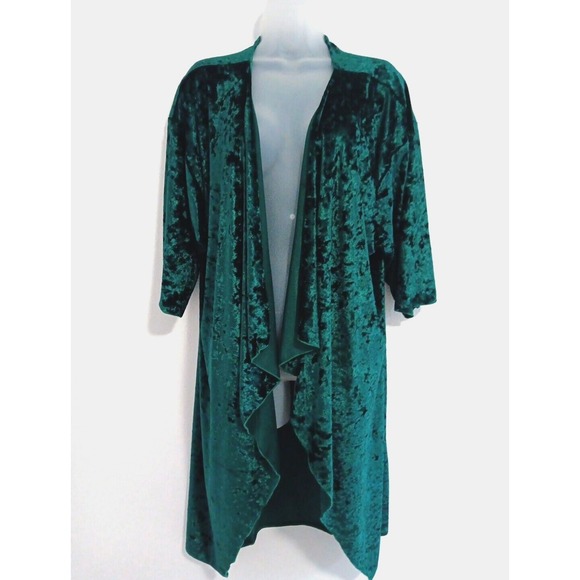 Velvet Long Cardigan Duster Whimsy Gothic MEDIUM Emerald Green Bohemian Drapey - Picture 1 of 8